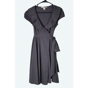 Necessary Objects Gray Short Sleeve Wrap Dress Cotton Blend Ruffle Neck Small‎